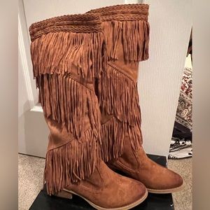 Not Rated Boho Calf High Fringe Boots